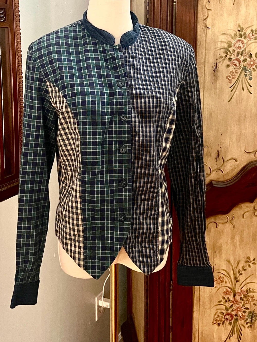 Vintage On The Verge  Patchwork Plaid Blouse Faux Vest Cottagecore USA Size Med - Picture 3 of 10